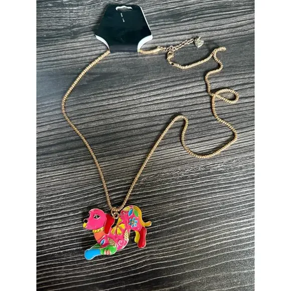 Betsey Johnson Vibrant Enamel Multicolor Dachshund Extra Long Necklace - Picture 2 of 5
